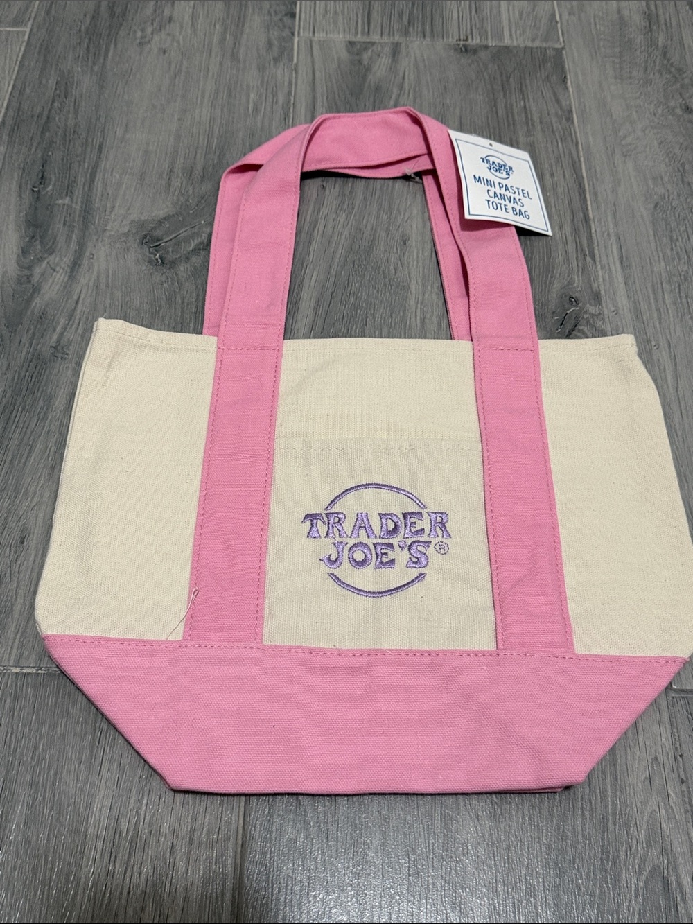 Trader Joe’s Mini Pink & Cream Canvas Tote Bag
